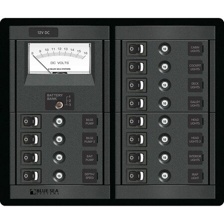 Blue Sea Systems 1464 12 Position Switch CLB + Meter Square 1464